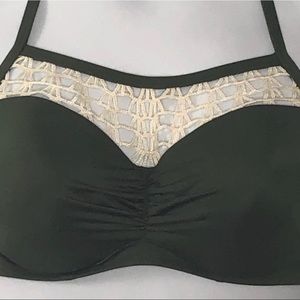 Shade & Shore Olive Green and White Crochet Trim Underwire Bikini Top size 38C